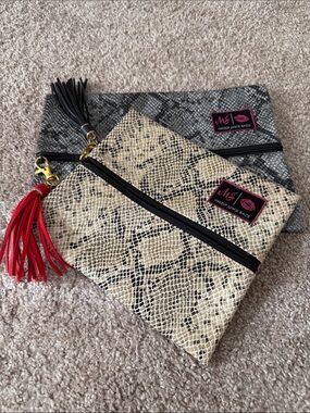 Makeup Junkie Bags Snake Print bags with Tassels - Beige & Gray - small & large